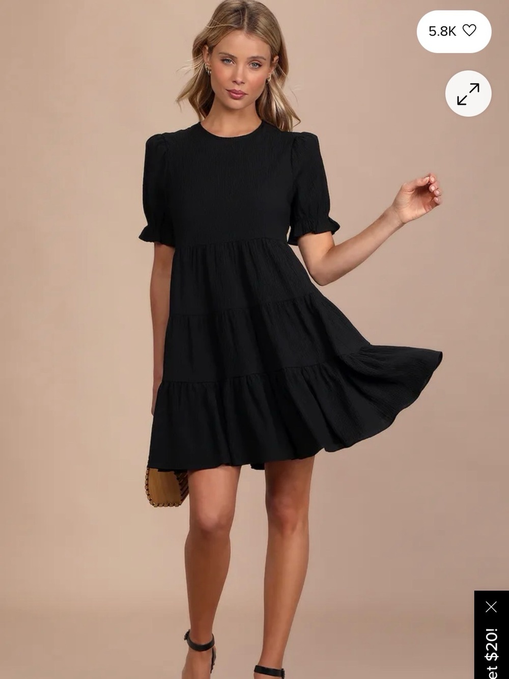 Lulu's Black Short Puff Sleeve Tiered Mini Dress